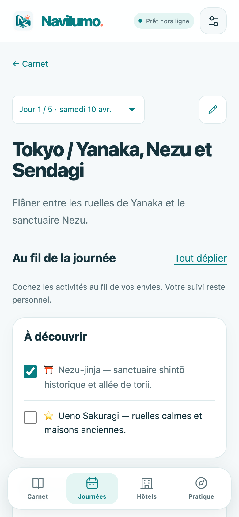 Programme de la journée à Yanaka, Nezu et Sendagi
